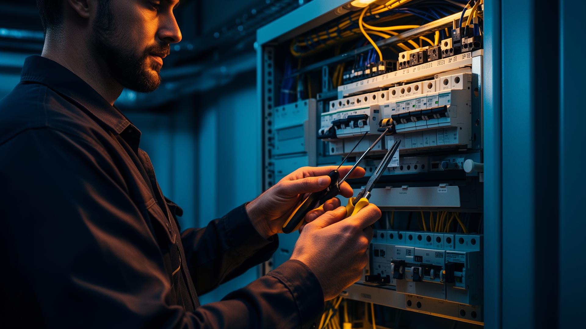 Électricien professionnel au travail