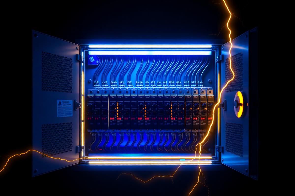 Électricien professionnel devant un panneau électrique résidentiel fraîchement installé